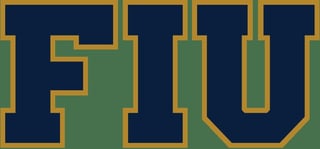 FIU logo with navy blue and gold letters on a green background